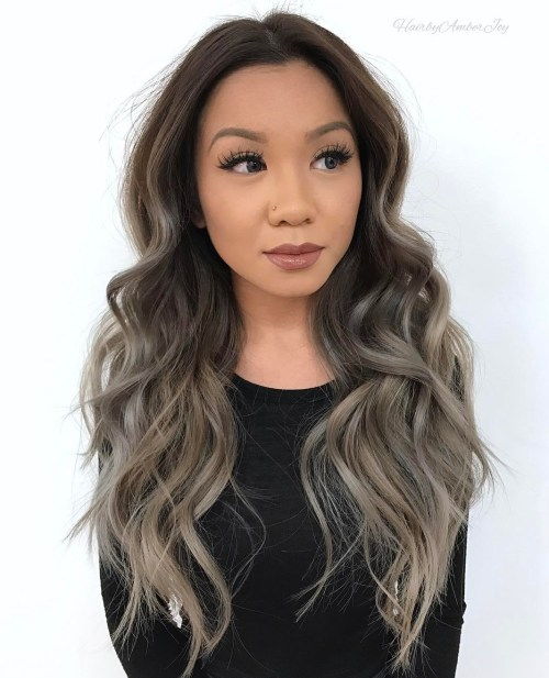 дълго Ash Brown Ombre Hair