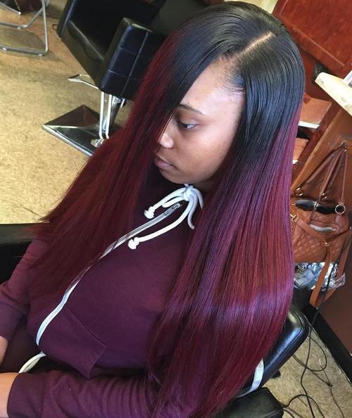 dlouho straight burgundy-toned weave hair