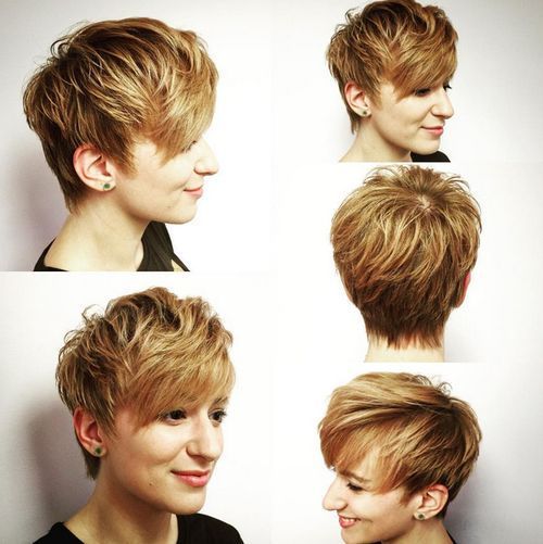 dlouho feathered brown blonde pixie