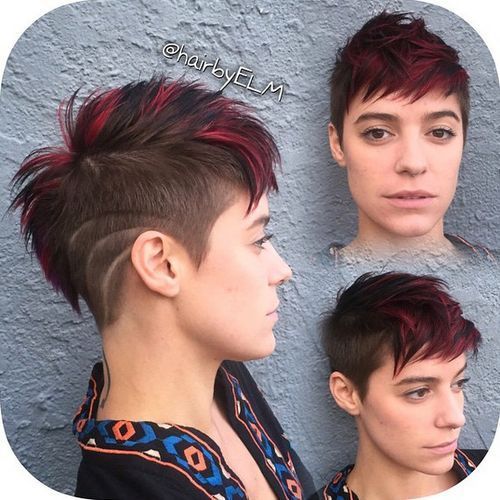 упорит pixie fauxhawk with burgundy highlights