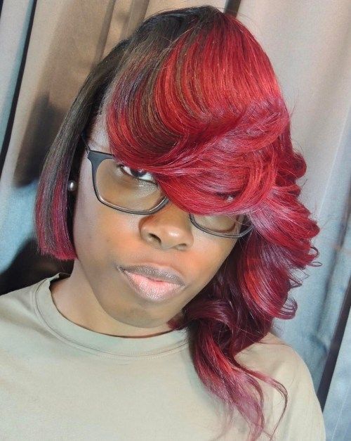 Asymetrické Brown And Red Weave Bob