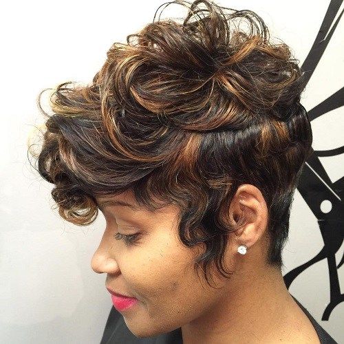 дълго Curly Black Pixie With Highlights