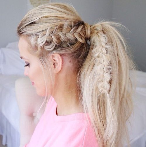 blondýnka tousled ponytail with a bouffant and braid