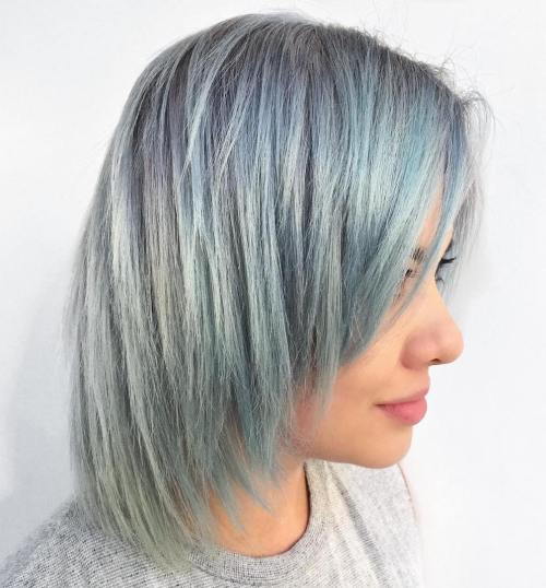 среден Length Pastel Blue Hair