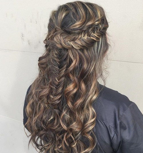 наполовина updo with fishtail