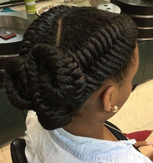 две fishtails twisted updo for black women