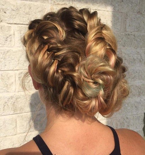 разхвърлян updo with two fishtail braids