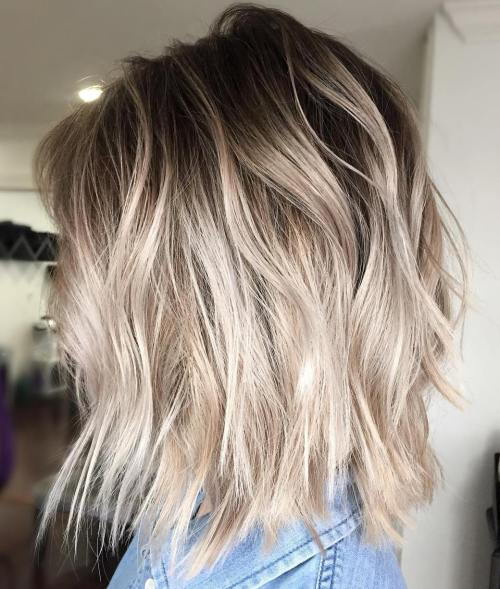 Popel Blonde Balayage Bob With Root Fade