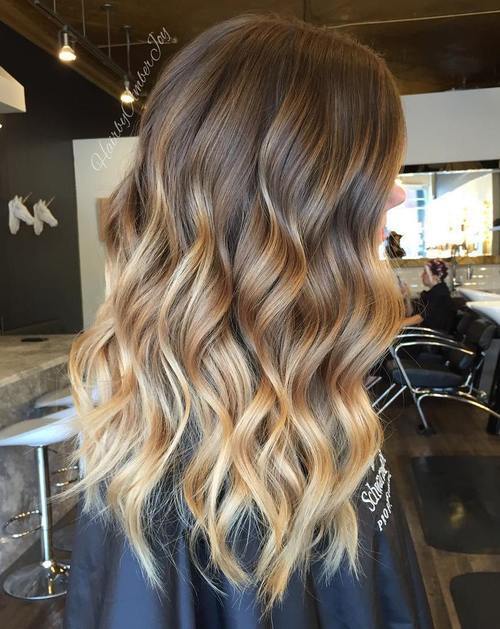 кафяв hair with caramel blonde balayage highlights