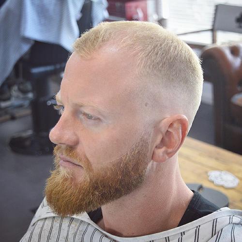къс blonde haircut with beard