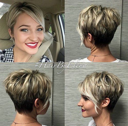 zkosený pixie with side bangs and blonde balayage