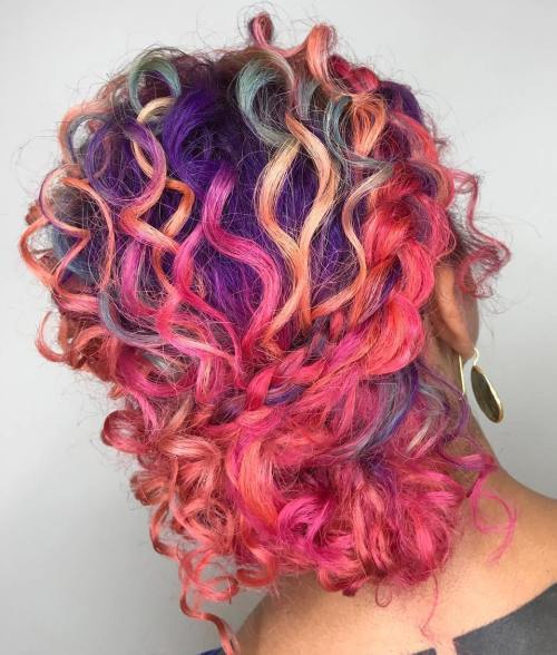 Pastel Hair Curly Braided Updo