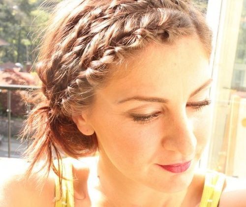 updo with two braided headbands
