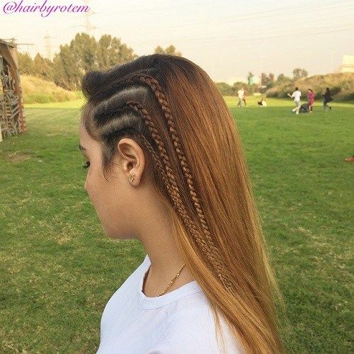 Lange Frisur für Mädchen mit drei Seitenborten