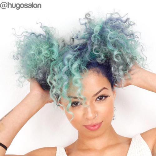 Pastel Teal Natural Hair With Blue Roots