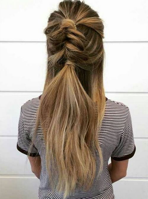 наполовина updo with messy fishtail