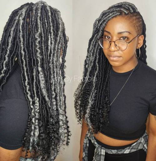Černá And Gray Faux Locs With Side Shave