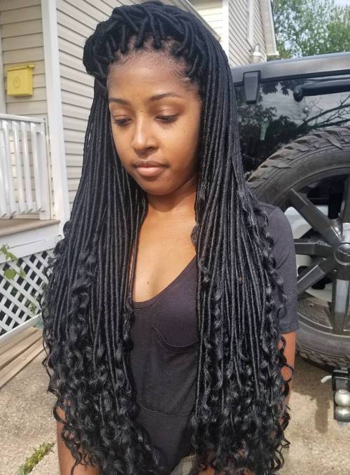 Long Faux Locs With Curled Ends