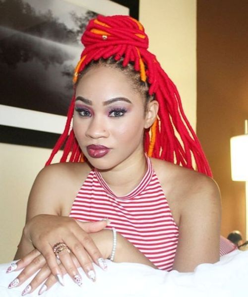 Red Faux Locs With Orange Highlights