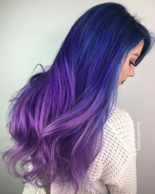蓝色到紫色Ombre头发
