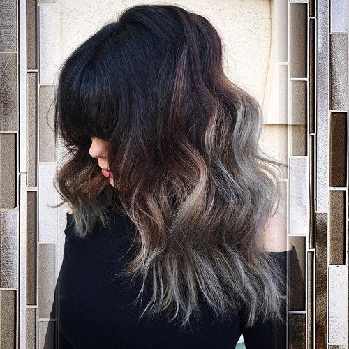 черно shaggy hairstyle with silver ombre