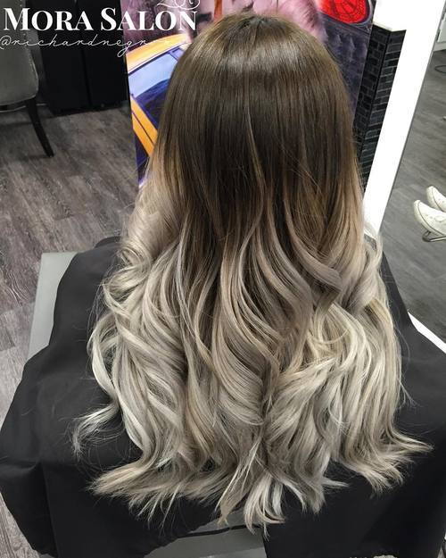 дълго brown to silver ombre hair