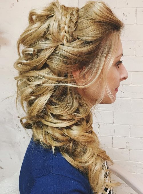 наполовина up curly side wedding hairstyle for long hair