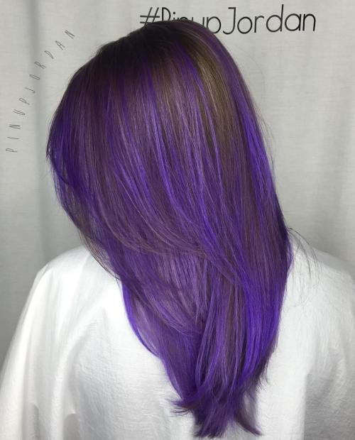 кафяв And Purple Layered Hairstyle