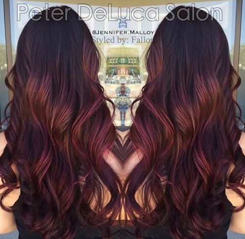 бордо ombre highlights for dark brown hair