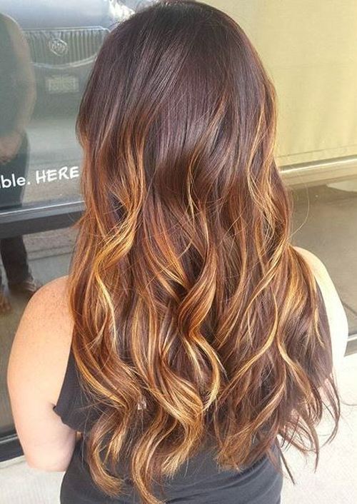 кафяв hair with golden blonde ombre highlights