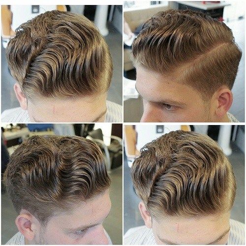 Männer's curly side part hairstyle