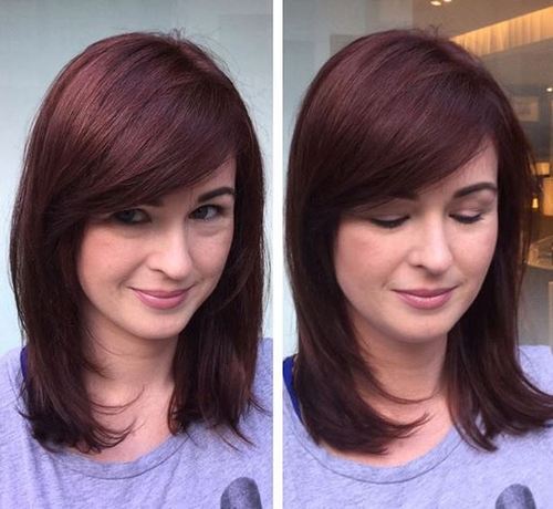 střední layered burgundy hairstyle