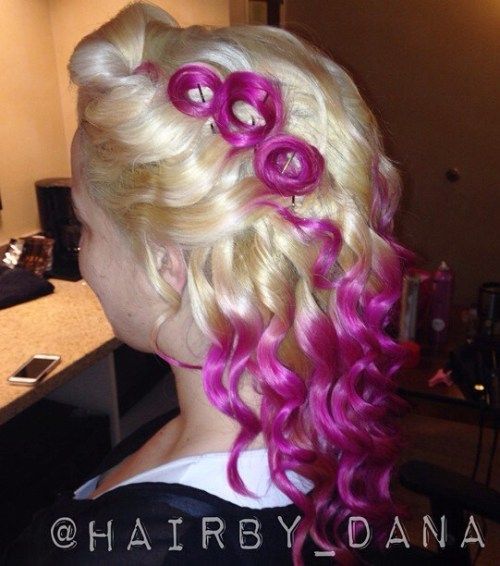 Рус and magenta pin up hairstyle