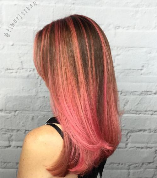 Hnědý And Pink Balayage Ombre Hair
