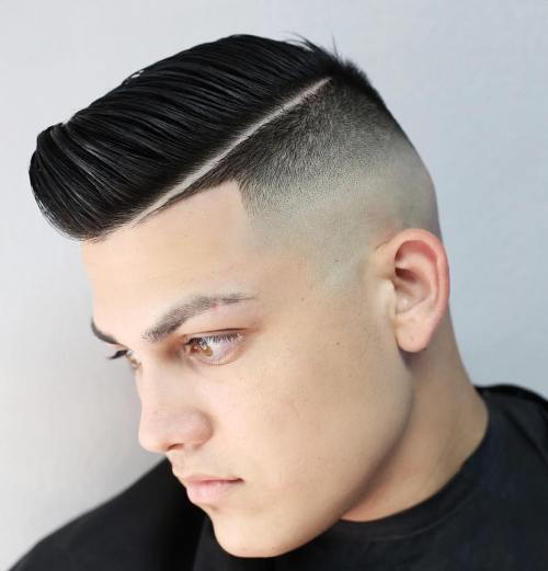 Combover With Shaved Part And Skin Fade