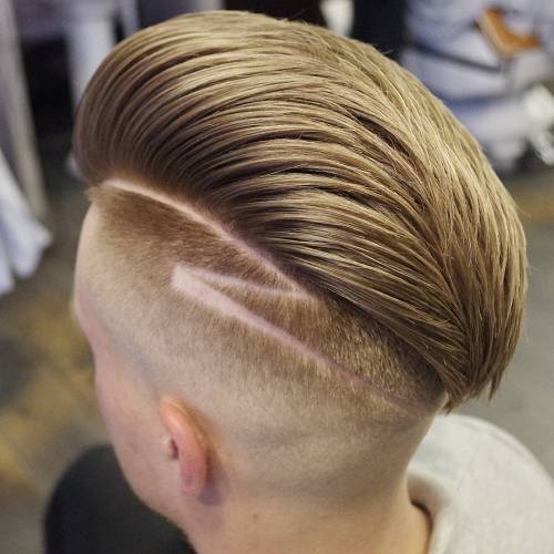 pompadour with fade and shaved lines