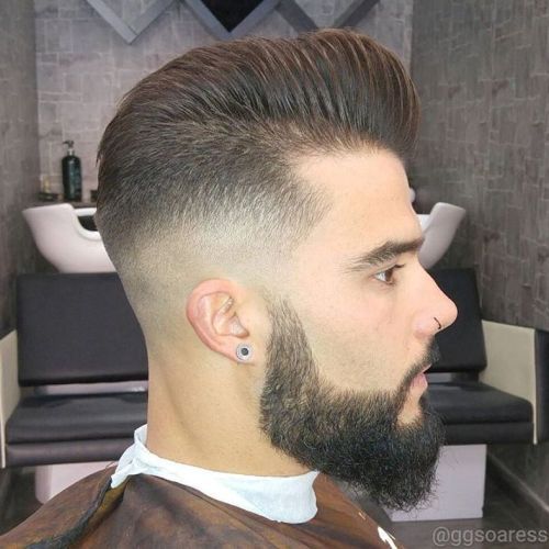 Pompadour With Skin Fade And Beard