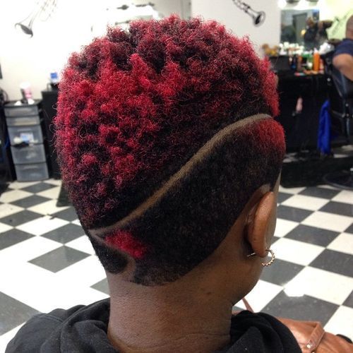черно and red asymmetrical TWA hairstyle