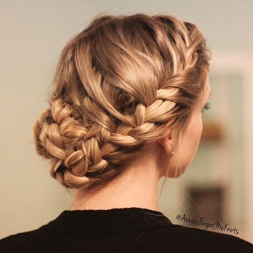 Updo with a crown braid and braided bun