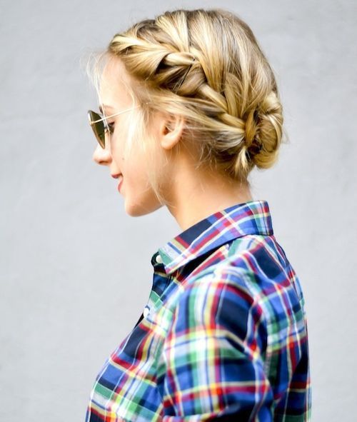небрежен two french braids updo hairstyle