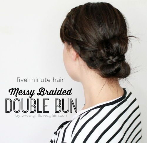 двойно bun with two braids