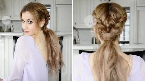 две french braids and low pony