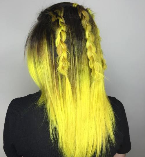черно Hair With Yellow Ombre