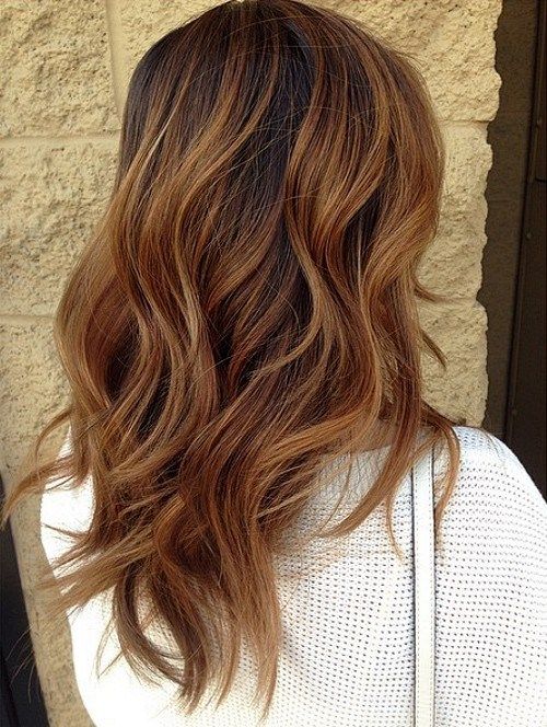 тъмен brown hair with caramel ombre highlights