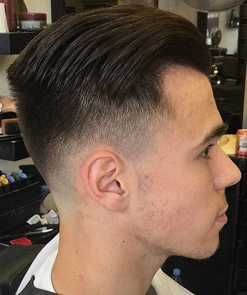 combover men's hairstyle with fade