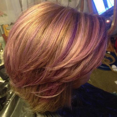 пастел pink and purple highlights for golden blonde hair