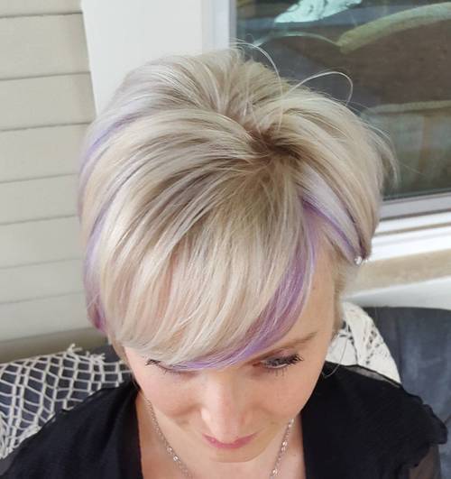 dlouho blonde pixie with light purple highlights