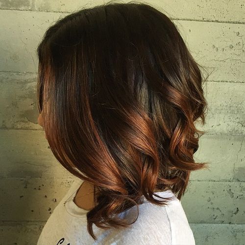 dlouho dark brown bob with copper ombre highlights