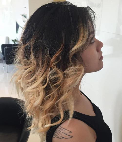 черно To Blonde Curly Ombre Hair