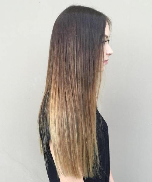черно to light brown long straight ombre hair